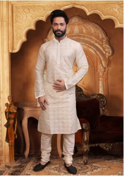 Off White Color Silk Kurta Set